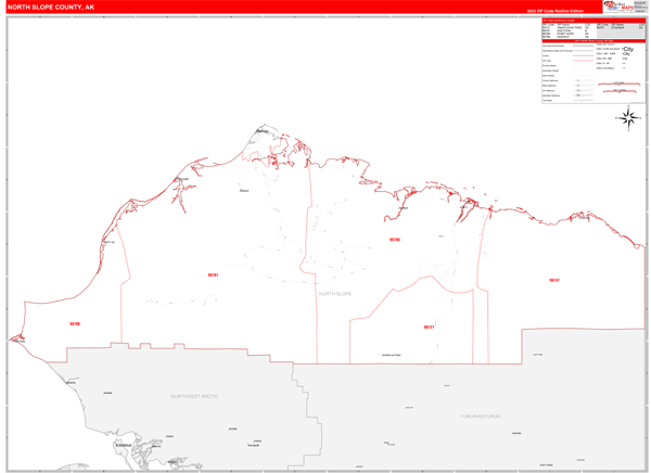 North Slope County Digital Map Red Line Style